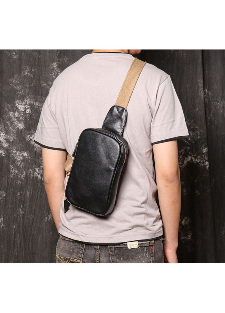 Чоловіча сумка нагрудна бананка чорна з натуральної шкіри ProDobro (363259767)