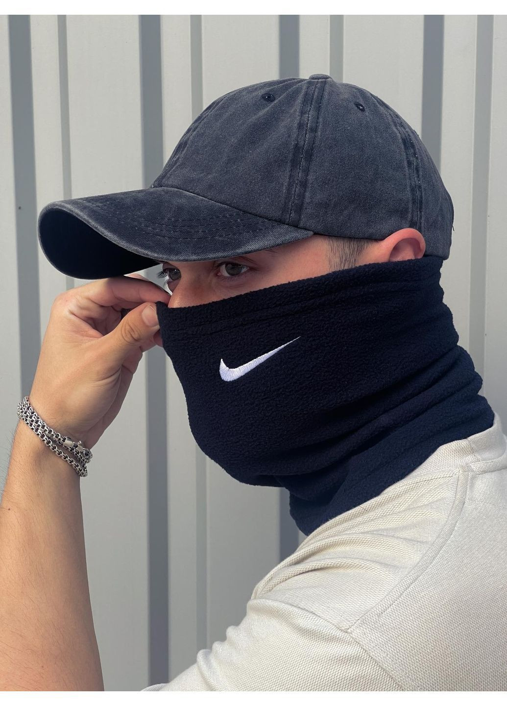 Флісовий баф з вишитим значком теплий синій No Brand Баф-фліс (369900499)