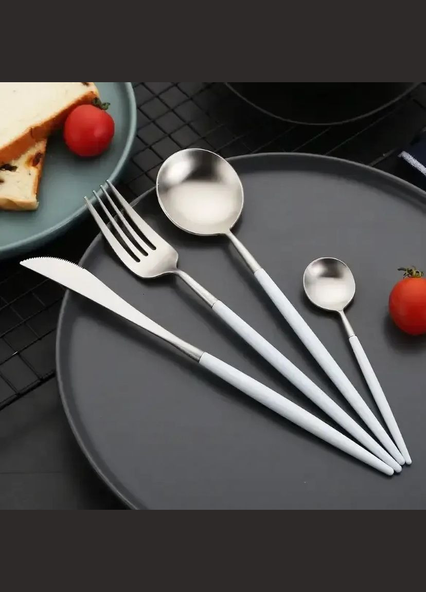 Ложка столовая серебряного цвета с белой ручкой из нержавейки. Приборы для ресторанов и дома REMY-DECOR (293152716)