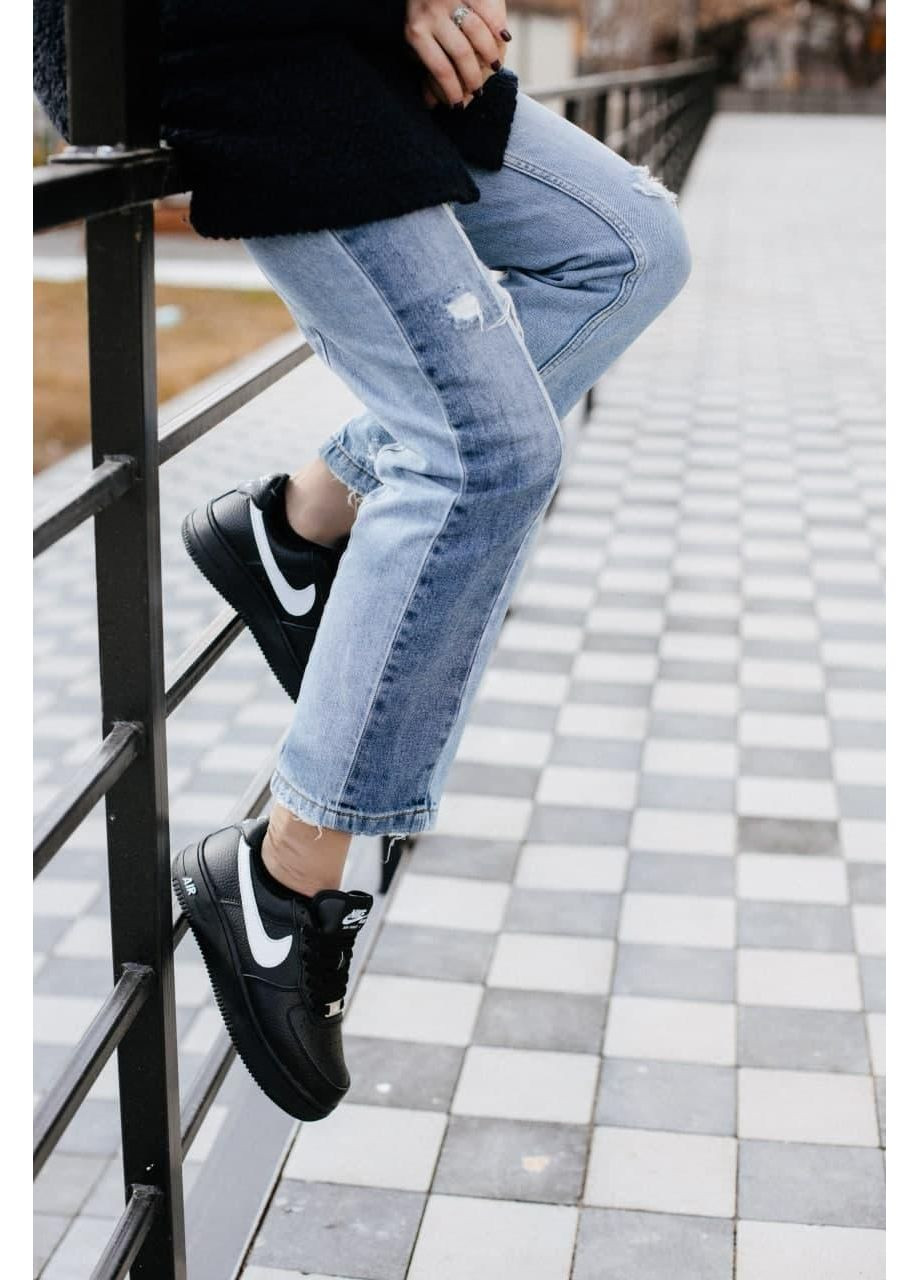 Чорні Зимовий кросівки чоловічі nike air force low winter black «white logo» найк аір форс 1 преміум No Brand