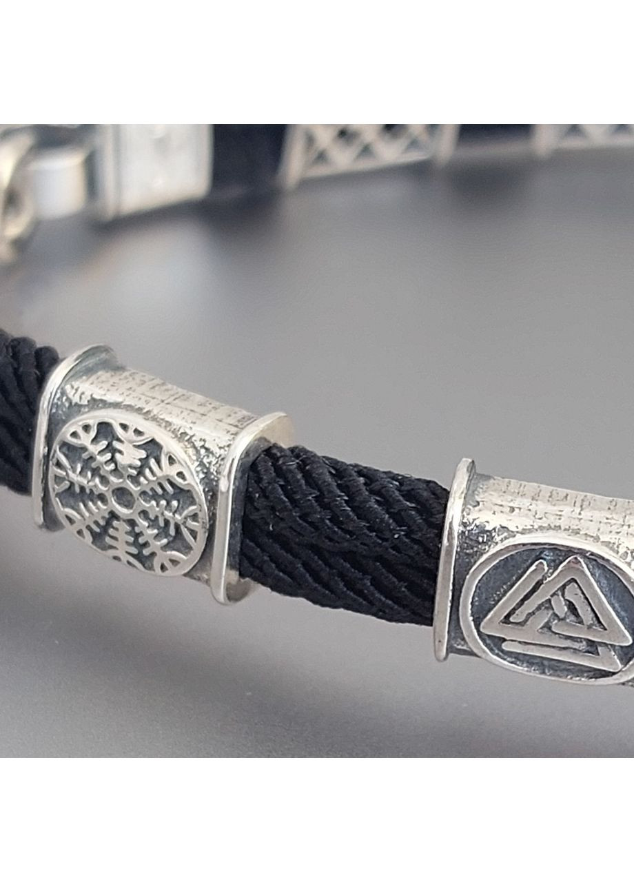 Браслет серебряный с рунами и текстилем 19 см No Brand (355921830)