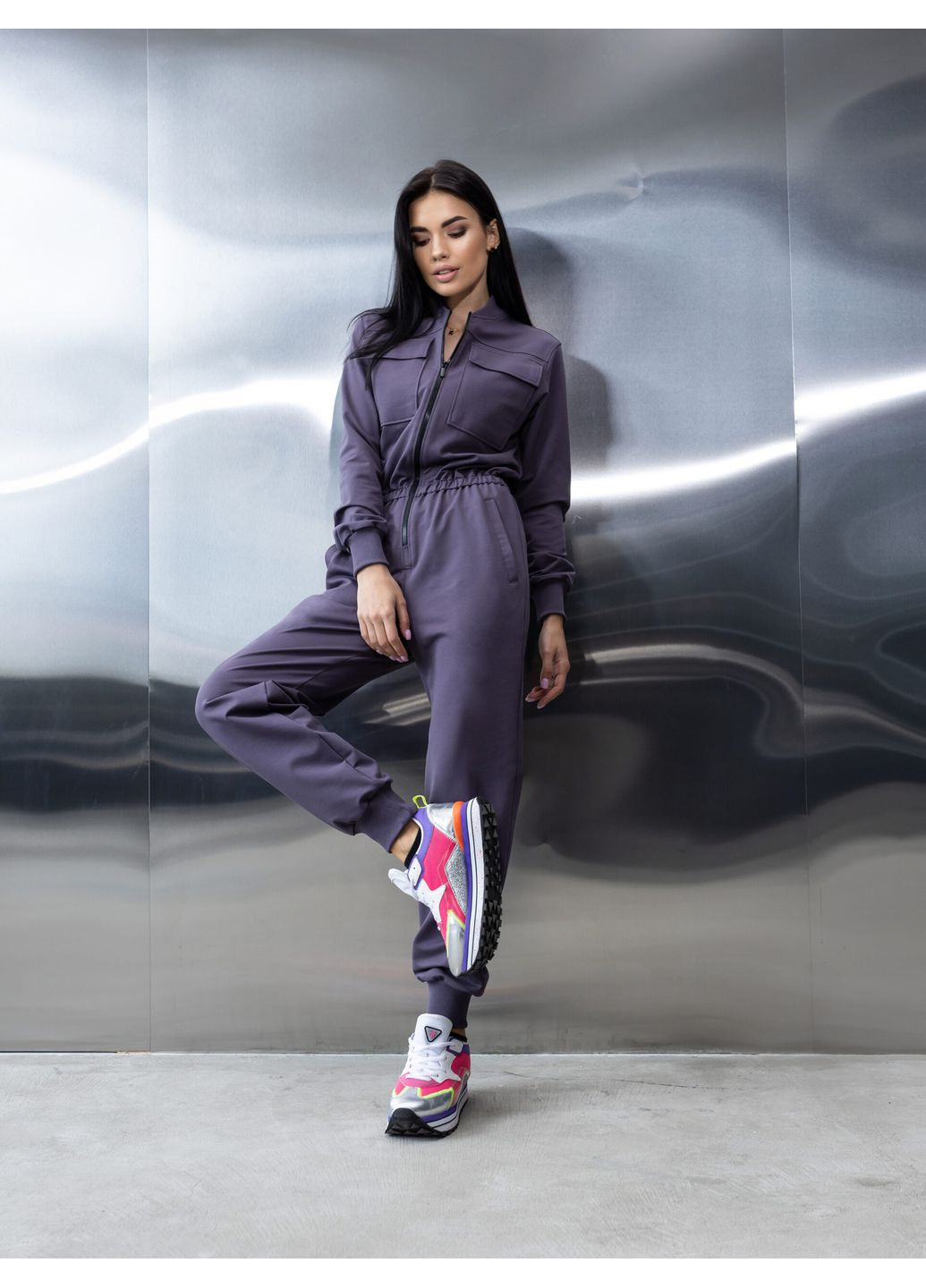 Комбинезон TOTALFIT комбинезон-брюки однотонный серый кэжуал хлопок