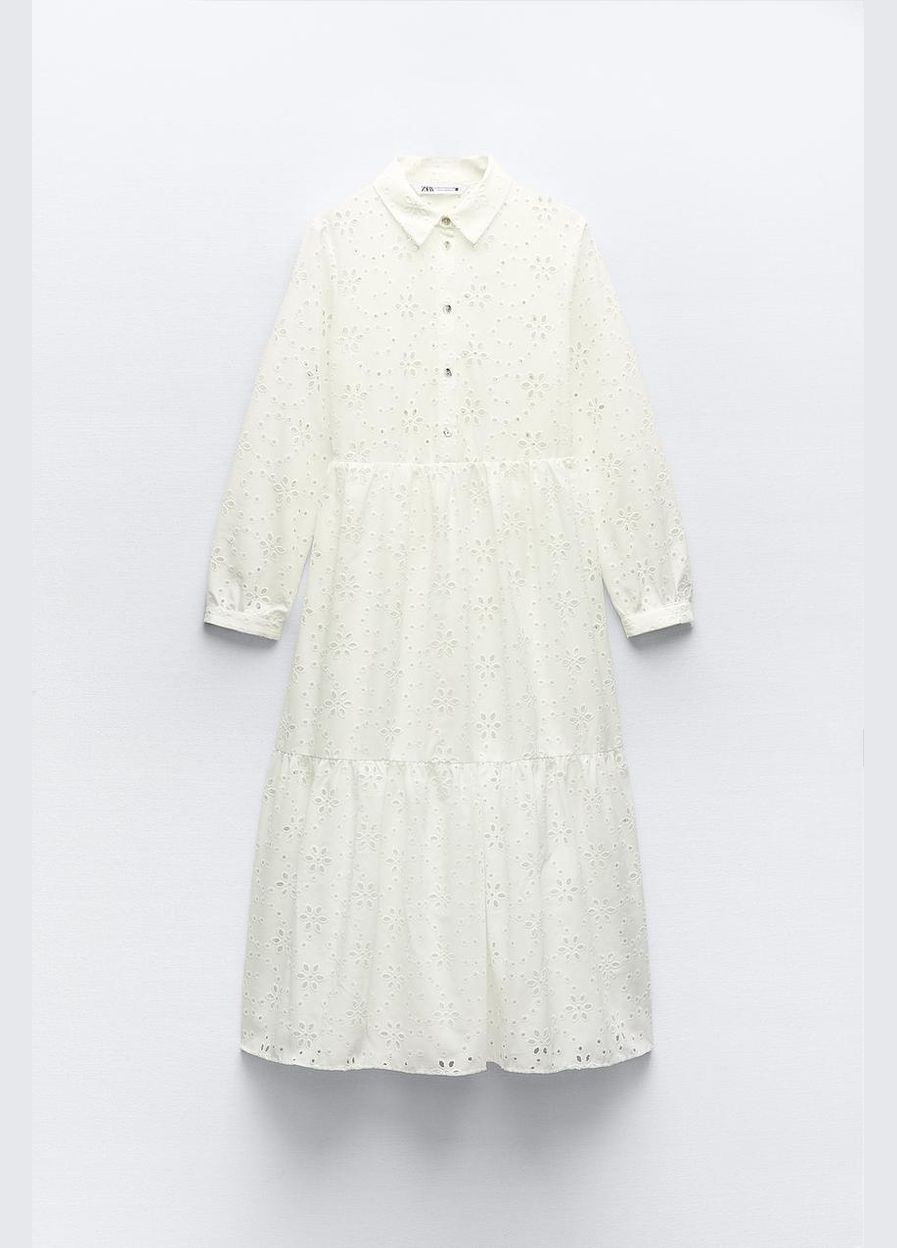 Білий кежуал сукня міді з вишивкою Zara однотонна