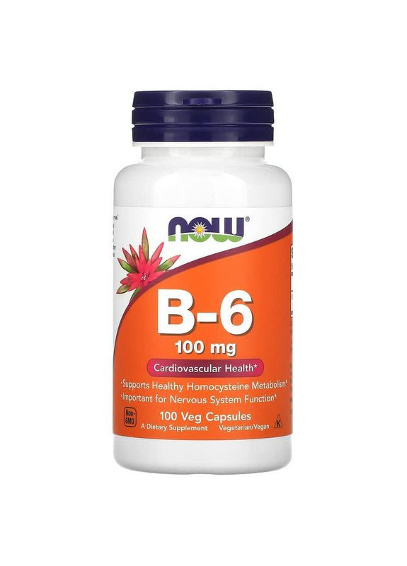 Витамин B6 100 мг B6 для здоровья сердца и нервной системы 100 растительных капсул Now Foods (283618050)