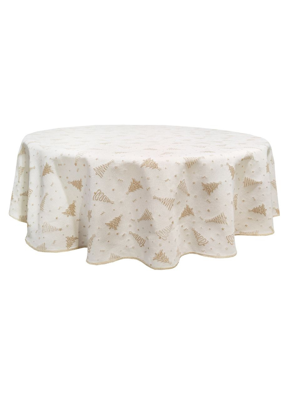 Гобеленова скатертина кругла бежева з золотистою ниткою новорічна святкова скатертина для круглого столу 260 Maystat (306812332)