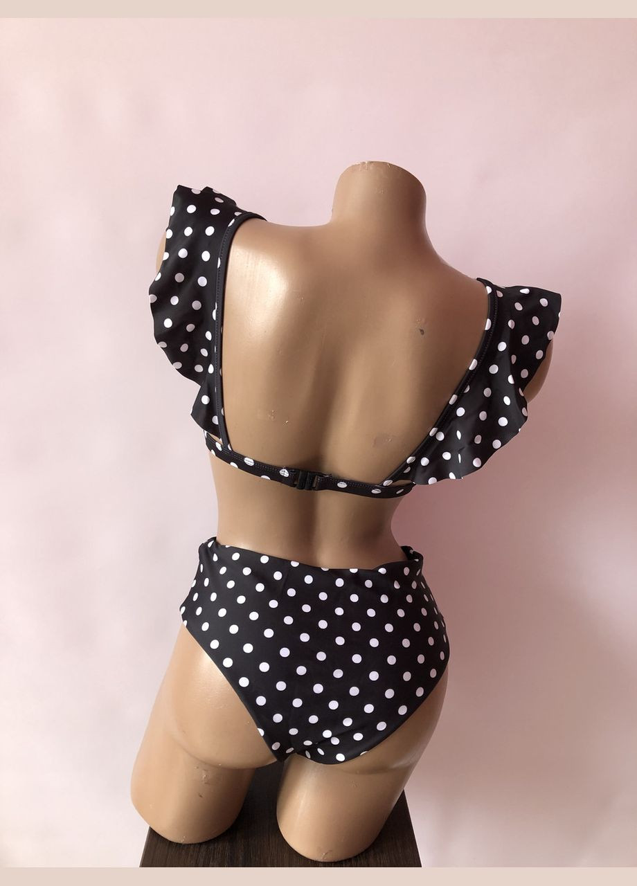 Черный летний раздельный женский купальник в горох. No Brand