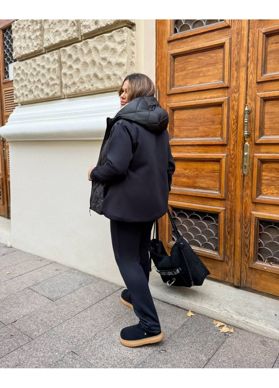 Теплый женский костюм из комбинированной ткани на меху. No Brand (362588386)