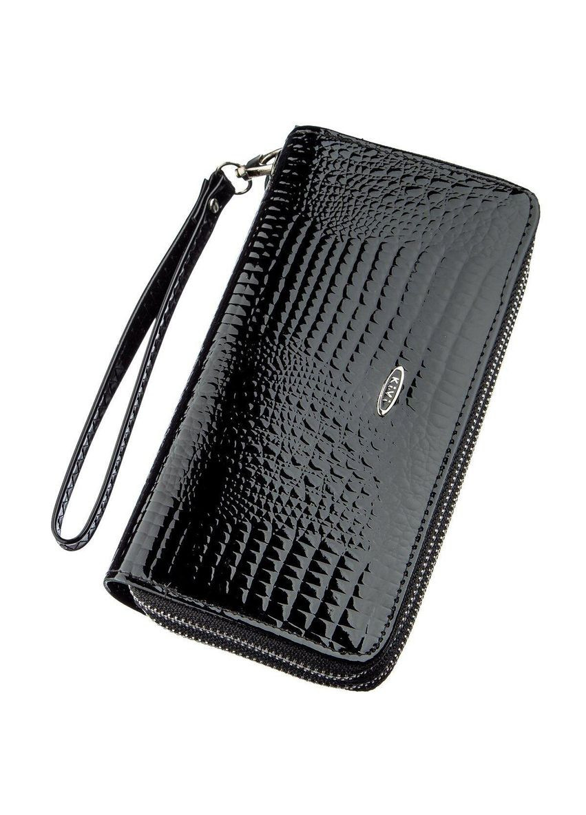Гаманець жіночий з екокожі на дві блискавки лаковий Хамелеон 19026 Чорний KIVI (329150639)