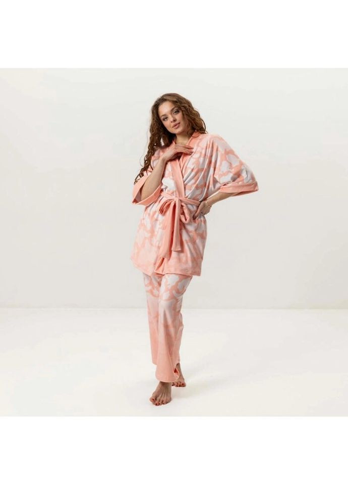 Комбинированная всесезон комплект женский из плюшевого велюра штаны и халат зефирка 3442_m 16052 m FlexDress