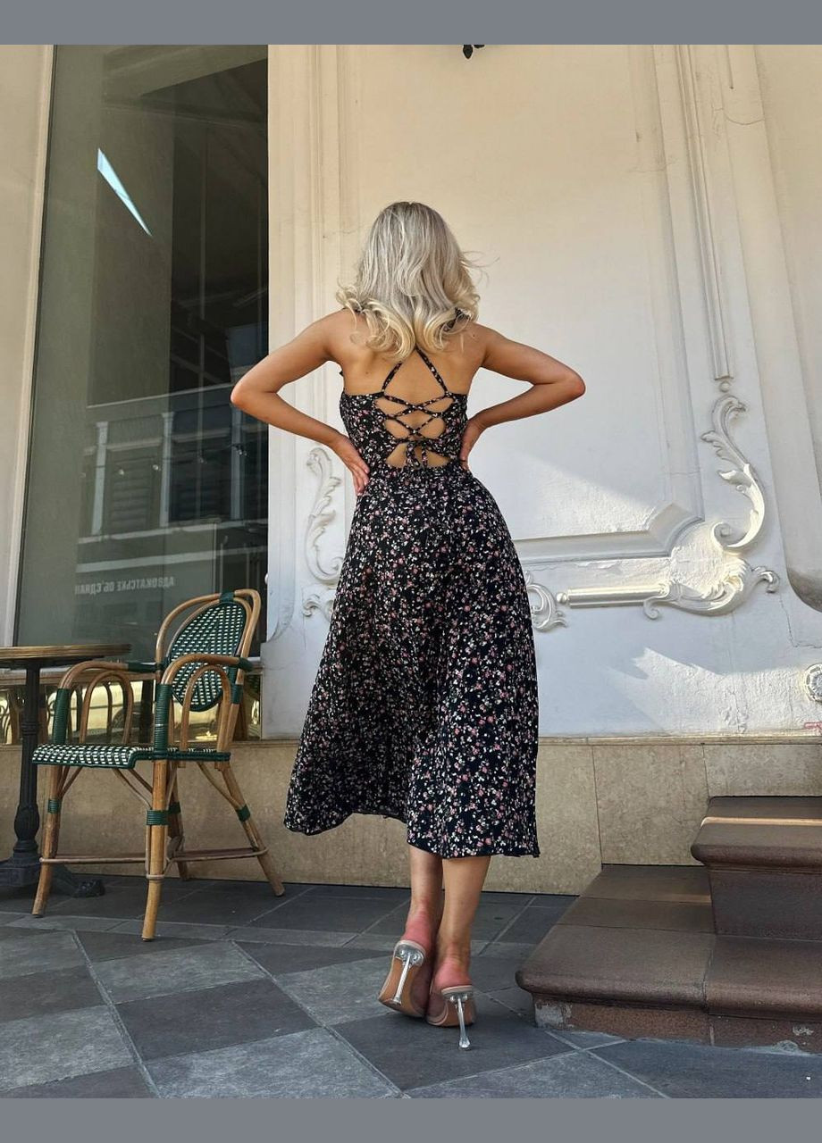 Черное праздничный, повседневный, кэжуал женское платье FINO Mode с цветочным принтом