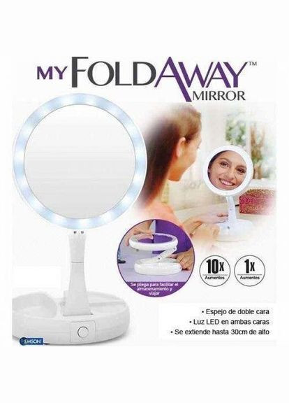 Складане дзеркало для макіяжу кругле збільшувальне 10x з Led-підсвіткою My Fold Away білий Mirror (313110035)