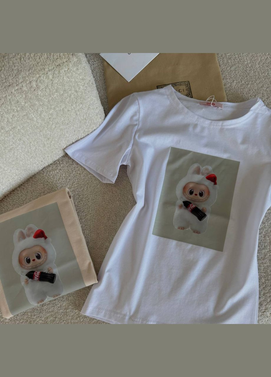 Белая летняя детская футболка с labubu Avanti