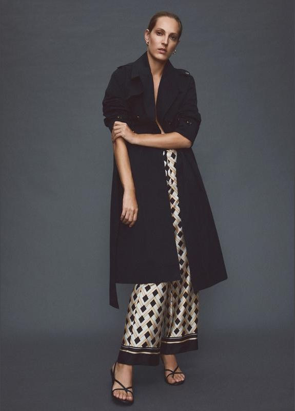 Атласні сатинові штани брюки в піжамному стилі прямі рівні широкі принт узор Mango (338707825)