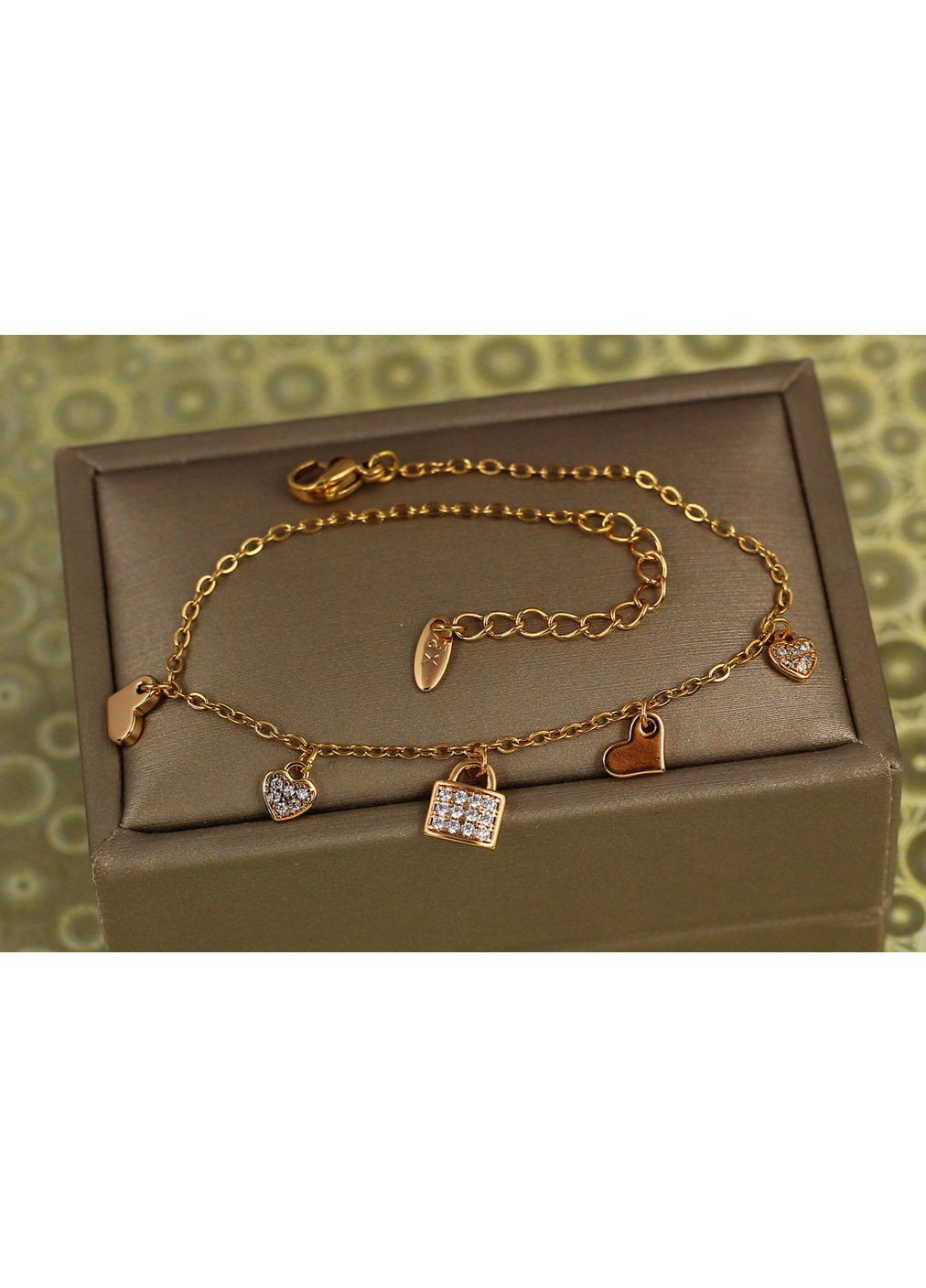 Браслет замочок із сердечками 17 см подовжувач 3 см золотистий love-shopping Xuping Jewelry (355801008)