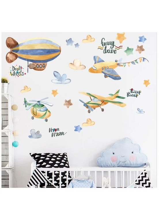 Наклейка на стіну в дитсадок на стіни Літаки дирижабль гелікоптер (листа 60 х 90 см) Б4184 No Brand (302242927)