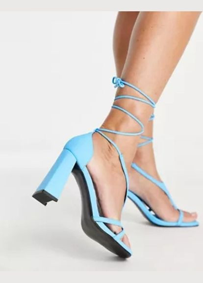 Босоніжки-в'єтнамки Asos natalia strappy block heeled sandals in blue (291145501)
