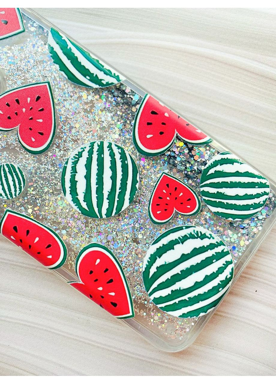 Чохол з плаваючими блискітками на Xiaomi Redmi 13C / Poco C65 Сріблястий Кавуни сердечка (принт 343) CASE CONTROL (360668878)