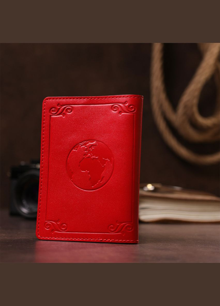 Кожаная обложка на паспорт с картой и рамкой 13981 Красная Shvigel (297129615)