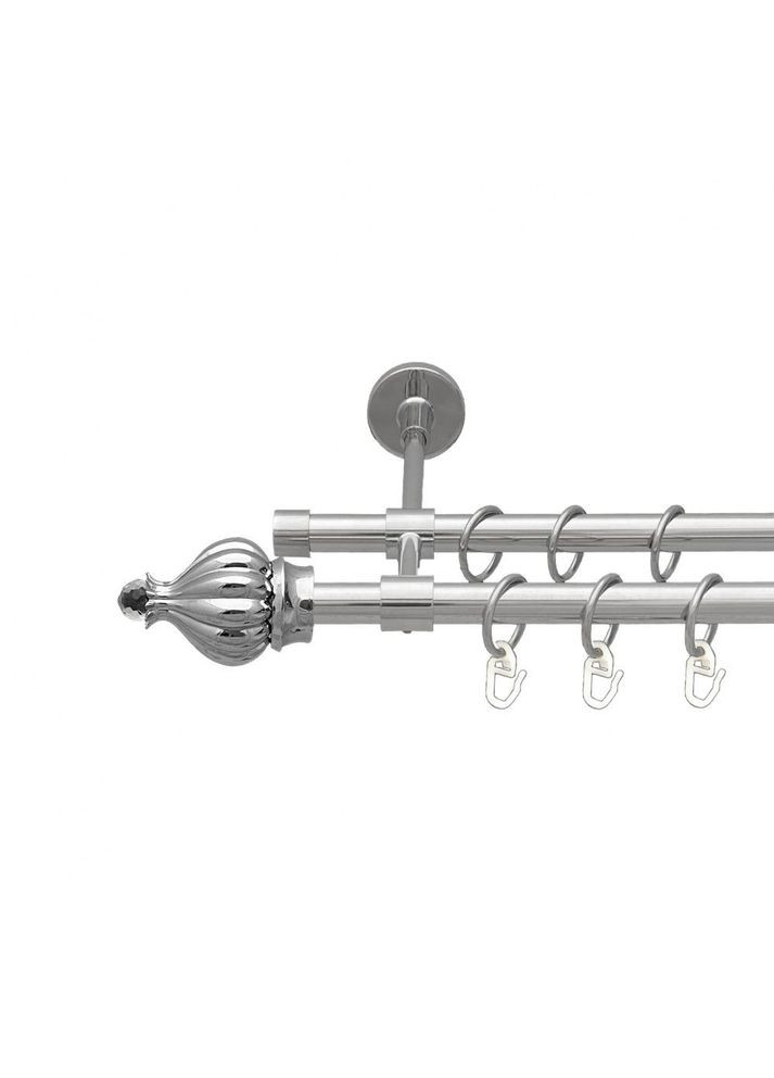 Карниз Таджа-Кристал металевий дворядний закритий гладка труба Хром 16\16 мм 240 см (7387962) ORVIT (300798678)