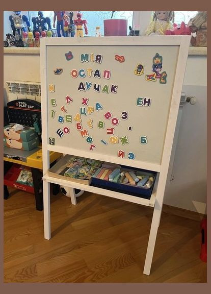 Мольберт дитячий двосторонній магнітний колір, дошка для малювання, для крейди, маркерів і магнітів 3в1, МРК1в Масяня (334727148)