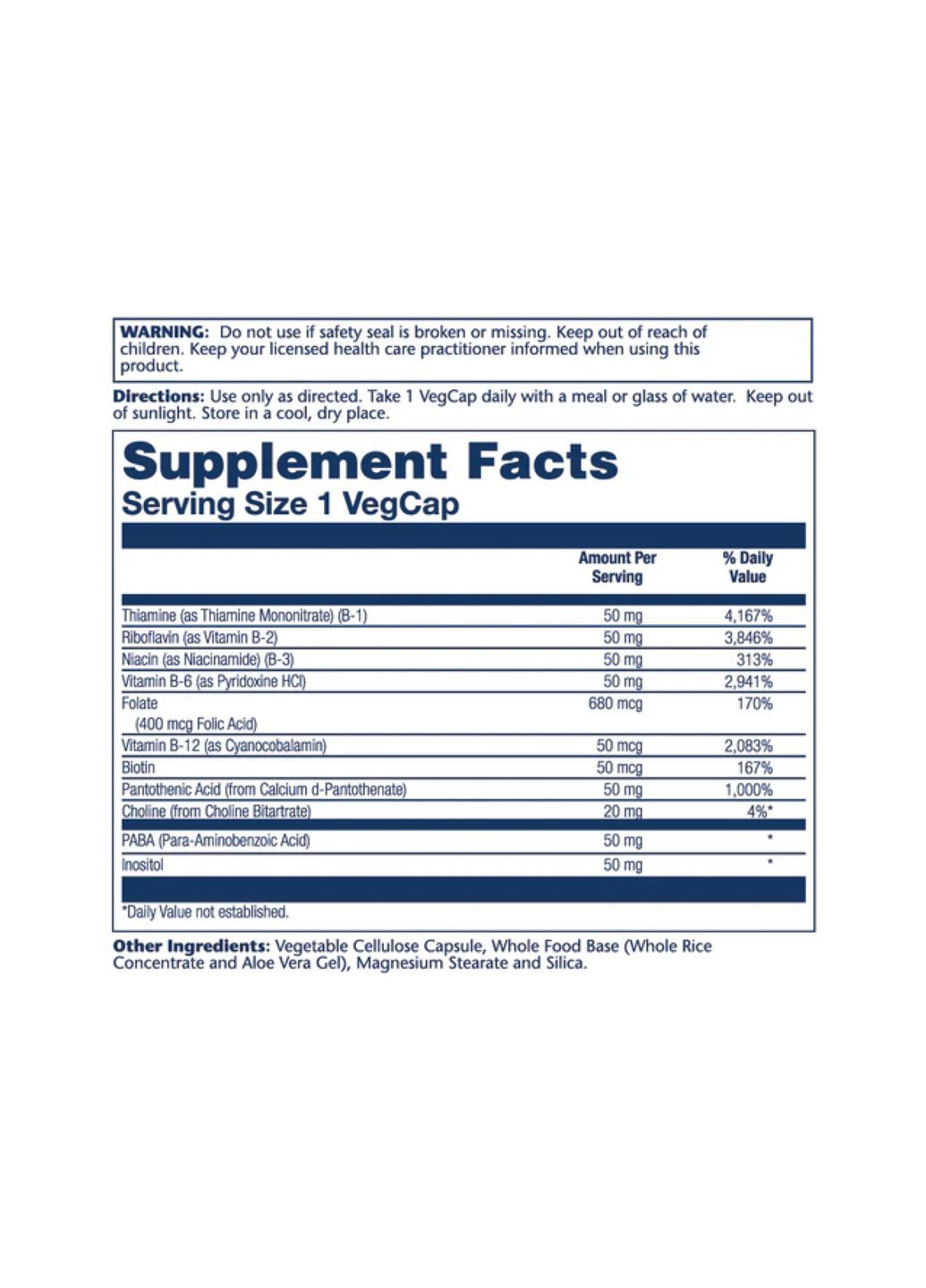 Вітаміни групи B 50 мг 100 капсул для енергії та нервової системи добавка для здоров'я Solaray (368989050)