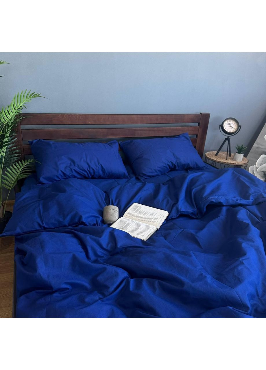 Постельное белье хлопковое Однотонная Двуспальное Простынь на резинке 160x200х20 Бязь Синее 70 х 70 No Brand (352200427)