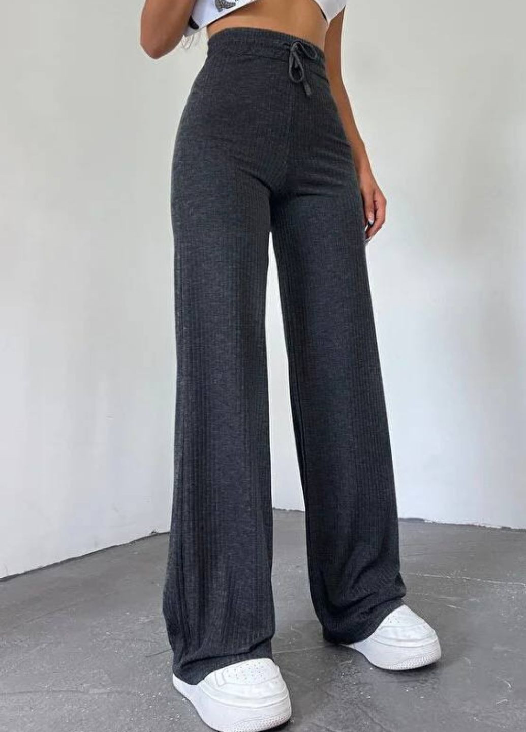 Базовые повседневные штаны палаццо в рубчик высокой посадки Україна (328558934)