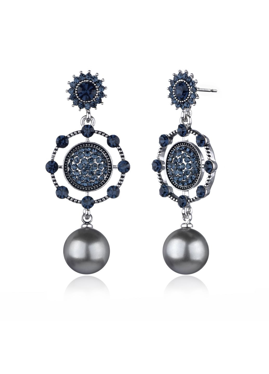 Святкові сережки у синій гамі з сірими перлами Sincera (341534238)