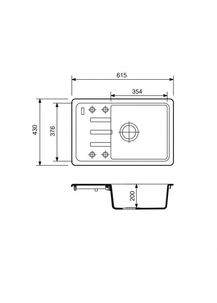 Кухонна мийка зі штучного каменю/кварцева 615х430х200мм, прямокутна SLIM Антрацит (44270615430) Adamant (369798603)