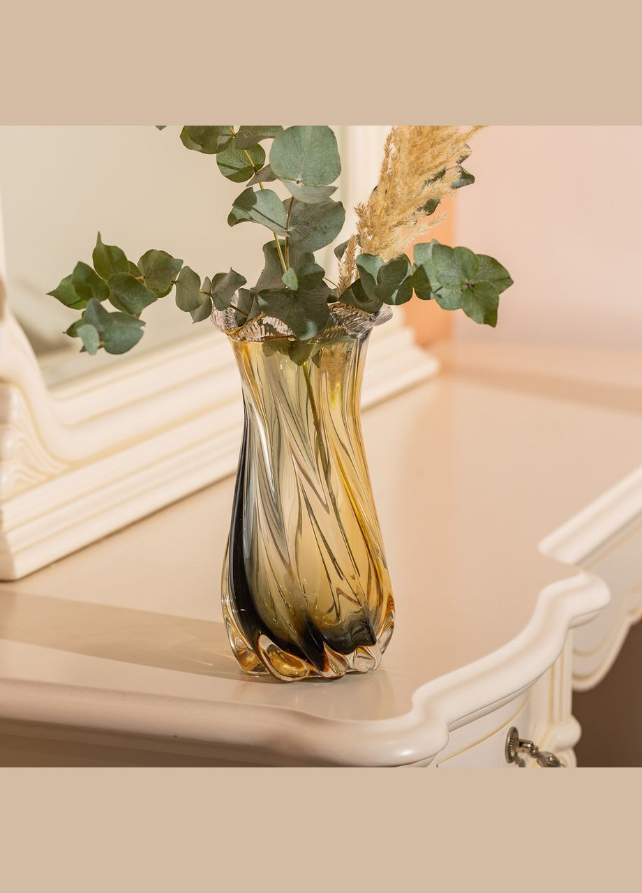 Ваза декоративна 21 см для квітів скляна фігурна ваза з кольорового скла 800 мл Жовто-сіра HP-9-12 Yiwu (327368954)