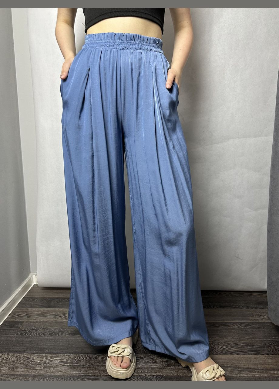 Жіночі вільні штани з поясом на резинці сіро-голубі MKAZ6446-7 Modna KAZKA (276650356)