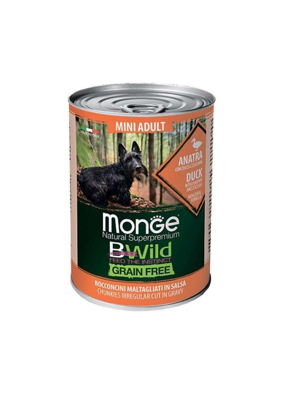 BWild Grain Free Wet Duck Mini Adult - Консервированный корм из утки с тыквой и кабачками для собак мелких пород - 400 г Monge (336183245)