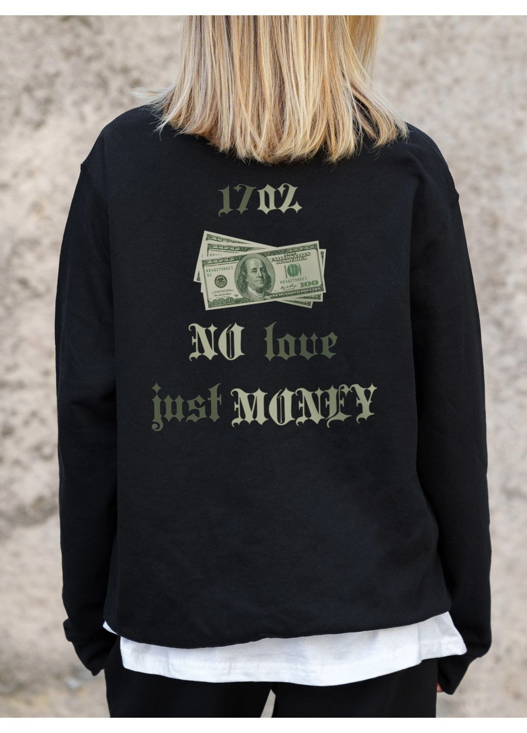 Черный женский утепленный оверсайз свитшот на флисе с принтом dollar Without однотонный без декора (361680391)