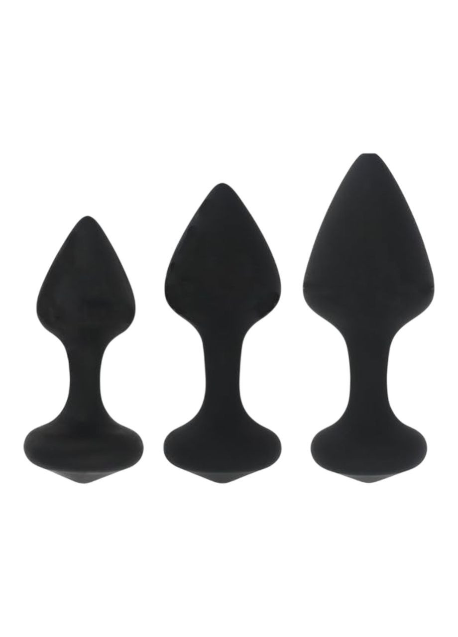 Набір анальних корків 3 Анальні корки для початківців різних розмірів силіконові Black Anal Plug 3x Set No Brand (369656262)