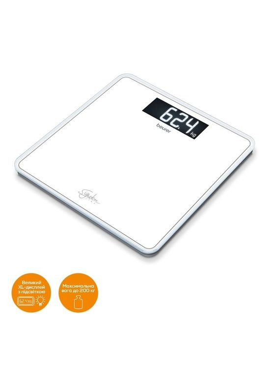 Ваги підлогові, 200кг, великий дисплей, АААx3 в комплекті, загартоване скло, білий Beurer (315817075)