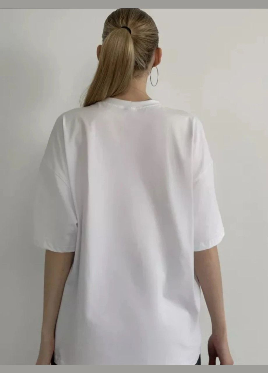 Футболка жіноча біла оверсайз з принтом No Brand - (340111623)