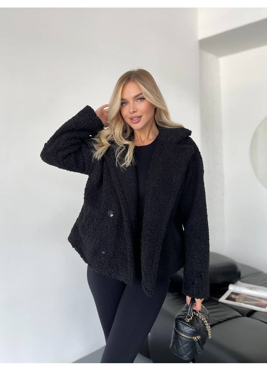 Чорна зимня жіноча коротка шуба-куртка з букле Fashion