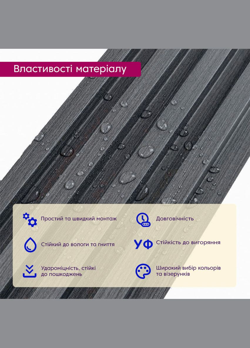 Рейка декоративна WPC стінова 3000х160х23мм Графіт SW-00001529 Sticker Wall (315791023)