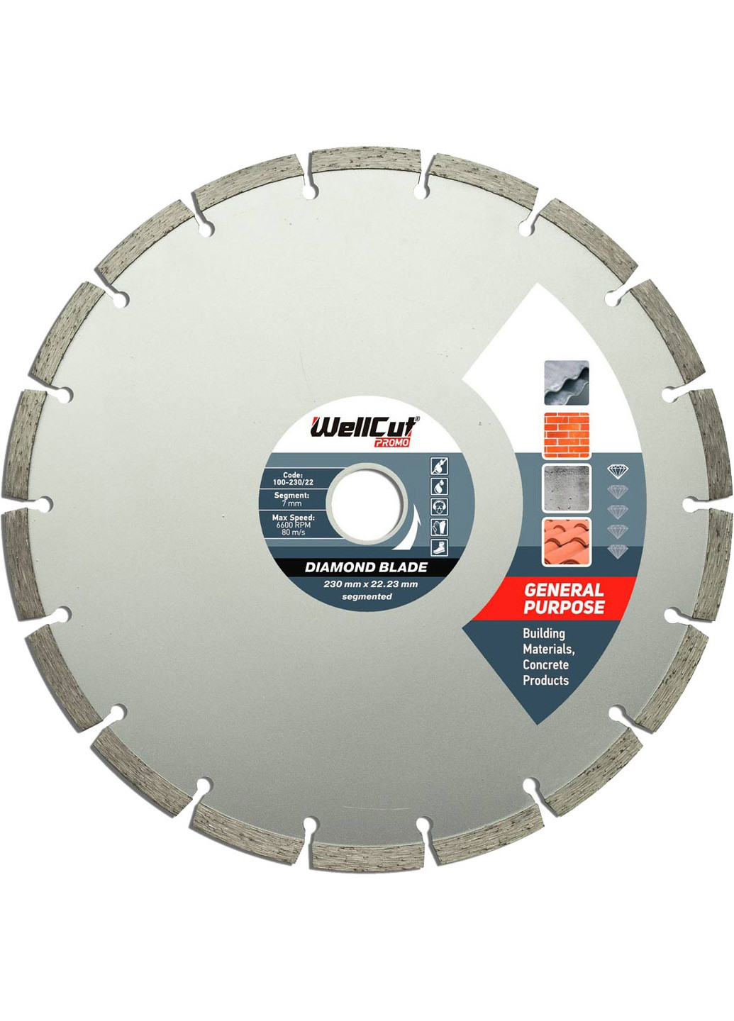 Алмазний диск Promo (230х22.23 мм) круг відрізний сегментний по бетону (21731) WellCut (286423527)
