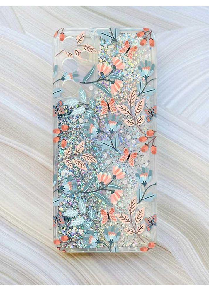 Чохол з плаваючими блискітками на Samsung Galaxy A35 (A356) Сріблястий:: Квітковий фон (принт 370) CASE CONTROL (360699579)