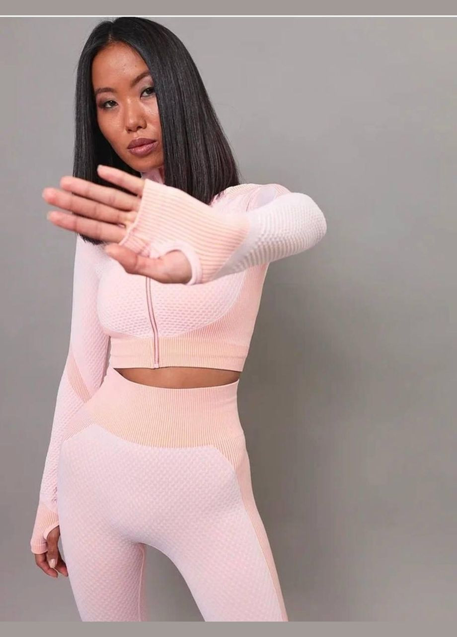 Спортивний костюм трійка (рашгард, топ та легінси) помаранчево-рожевого кольору, розмір S Trends (330756893)