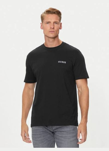 Черная мужская футболка стильная белая с черным принтом спереди в стиле guess No Brand