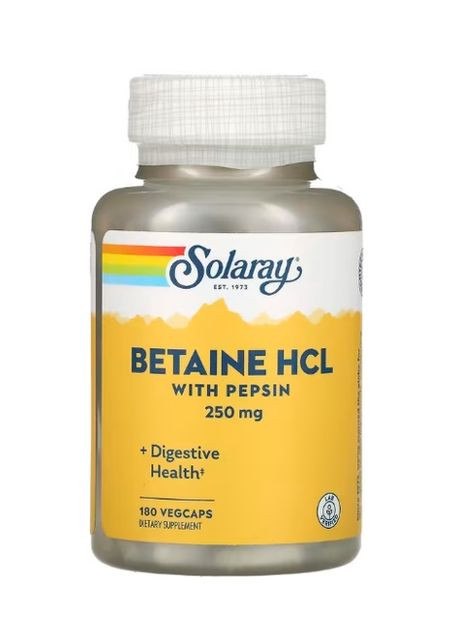 , Betaine HCL гідрохлорид із пепсином, 230 мг, 180 капсул VegCap Solaray (280947012)