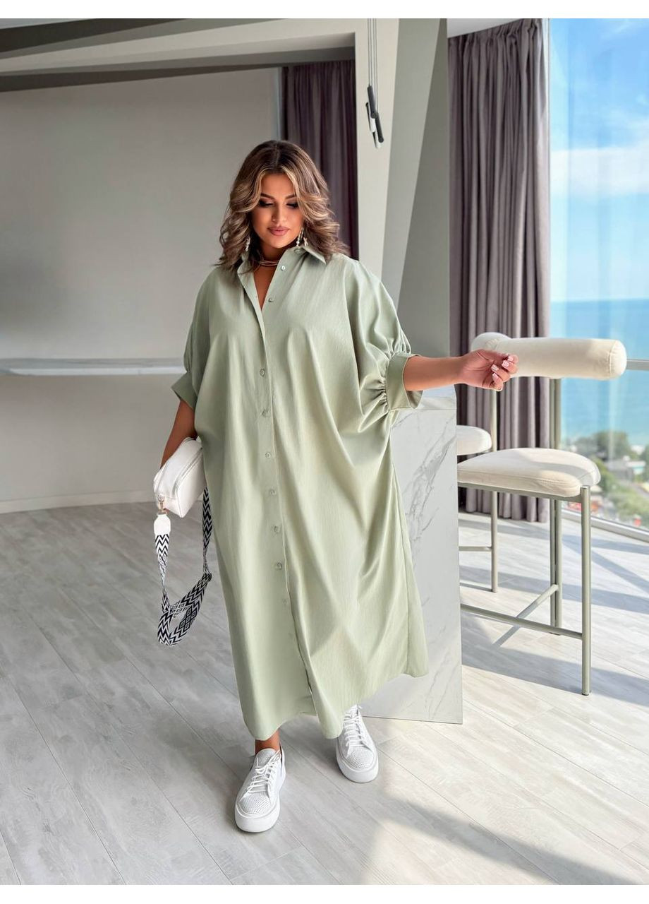 Оливкова повсякденний, вечірня, ділова, пляжна, кежуал сукня-сорочка oversize із котону armani Vakko однотонна