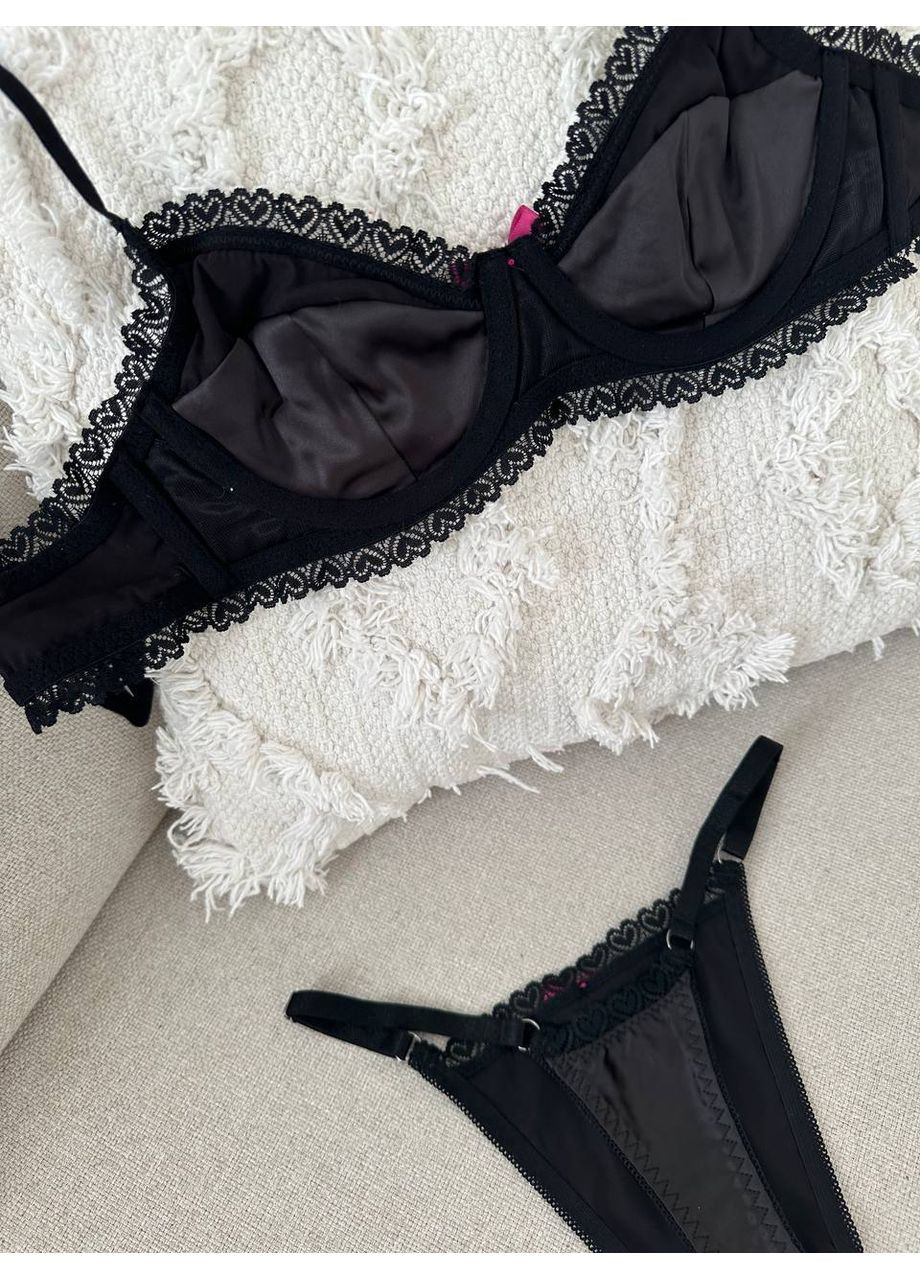 Чорний балконет комплект жіночої білизни | ніжний мереживний, чорне спокушанн Vital-Textile з кісточками поліестер, спандекс