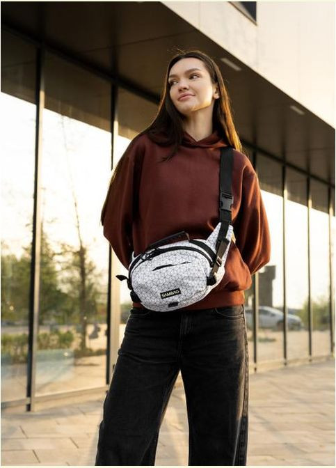 Сумка на пояс через плечо женская текстильная Черно-белый 35688 Sambag (334673960)