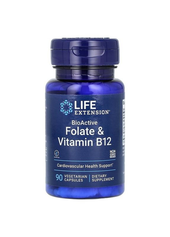 Активные Фолат и Витамин Б12 BioActive Folate Vitamin B12 90 вегетарианских капсул Life Extension (285272272)