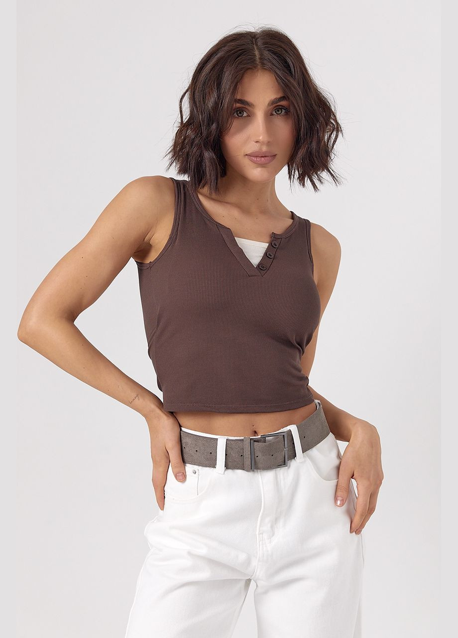 Женская базовая майка в рубчик с пуговицами Lurex — 322655528