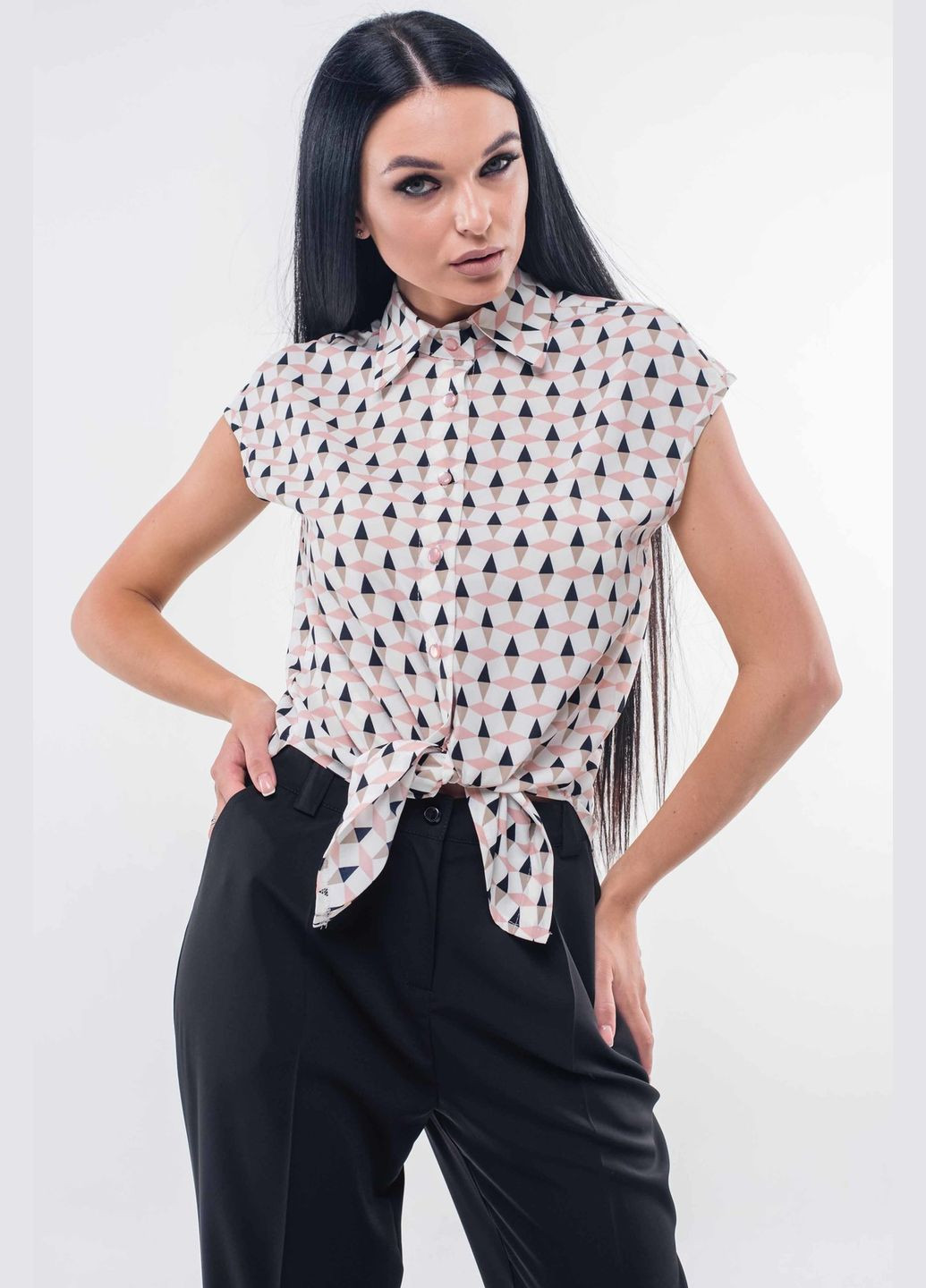 Пудрова блуза напівприлеглого силуету з зав'язками попереду (бл 16.2-62/19) RiMari