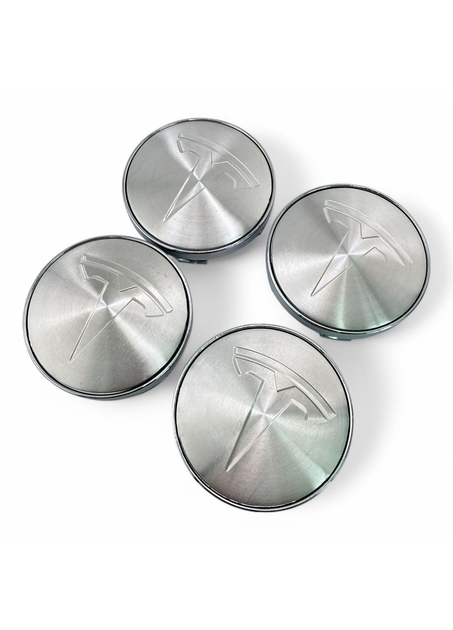 Ковпачки в диски Тесла заглушки для дисків 60/56 мм срібний логотип (4 шт.) Tesla (354698700)